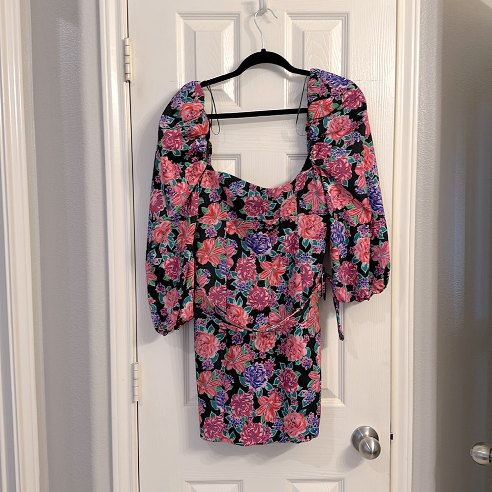 Zara black and pink floral dress